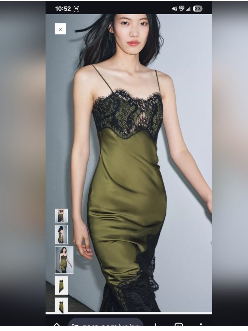 Zara Asymmetrical Green Dress with Black Lace Size